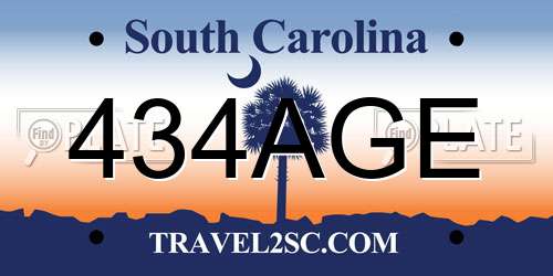 434AGE South Carolina License Plate