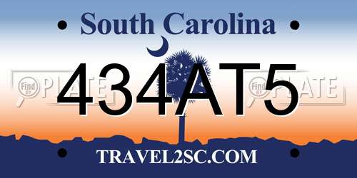 434AT5 South Carolina License Plate