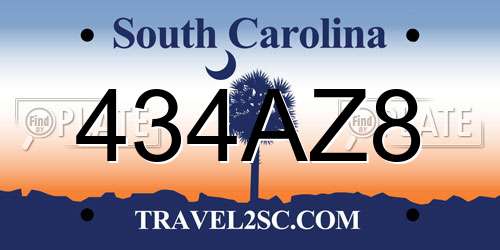 434AZ8 South Carolina License Plate
