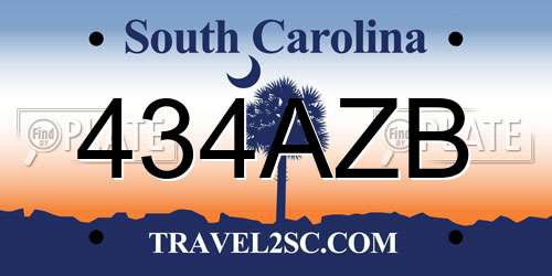 434AZB South Carolina License Plate