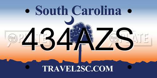 434AZS South Carolina License Plate
