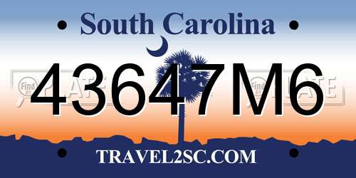 43647M6 South Carolina License Plate