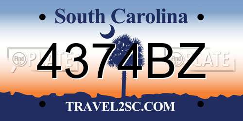 4374BZ South Carolina License Plate