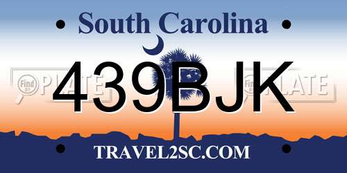 439BJK South Carolina License Plate