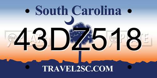 43DZ518 South Carolina License Plate