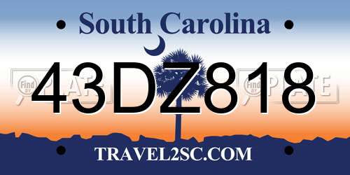43DZ818 South Carolina License Plate