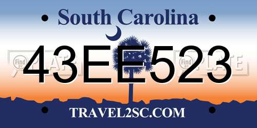 43EE523 South Carolina License Plate