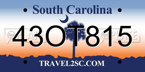 43OT815 South Carolina License Plate