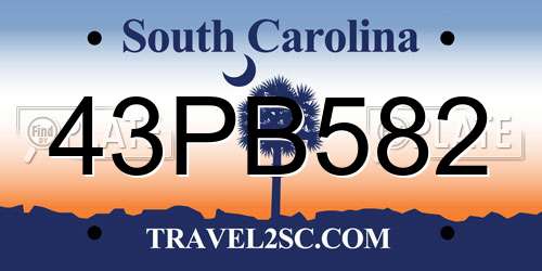 43PB582 South Carolina License Plate