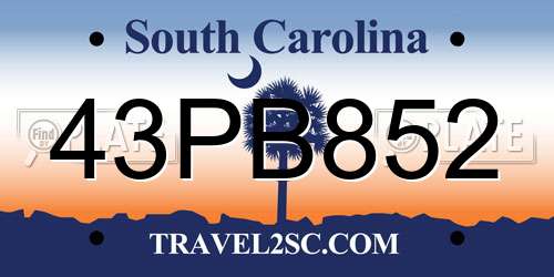 43PB852 South Carolina License Plate
