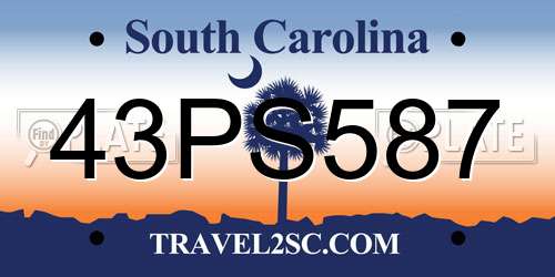 43PS587 South Carolina License Plate