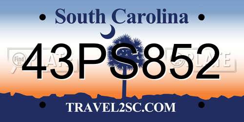 43PS852 South Carolina License Plate