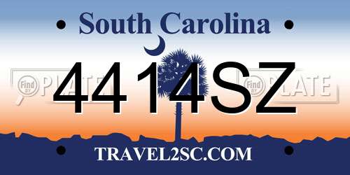 4414SZ South Carolina License Plate