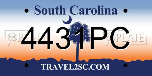 4431PC South Carolina License Plate
