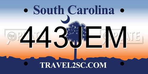 443JEM South Carolina License Plate