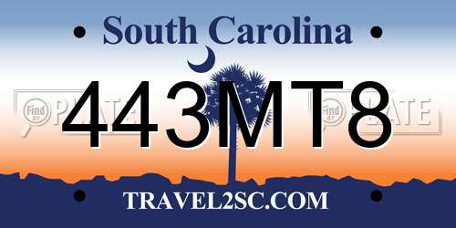 443MT8 South Carolina License Plate