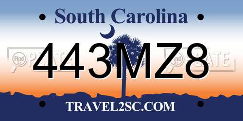 443MZ8 South Carolina License Plate