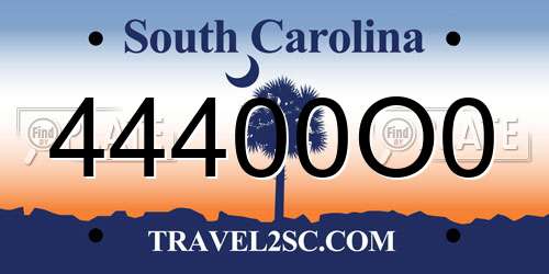 44400O0 South Carolina License Plate