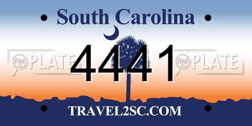 4441 South Carolina License Plate