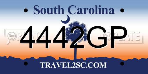 4442GP South Carolina License Plate