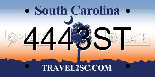 4443ST South Carolina License Plate