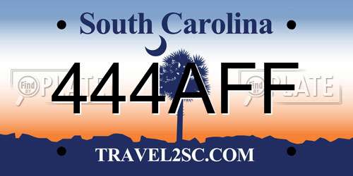 444AFF South Carolina License Plate