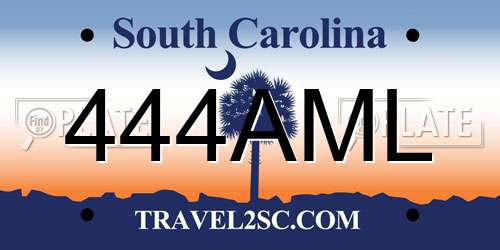 444AML South Carolina License Plate