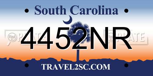 4452NR South Carolina License Plate