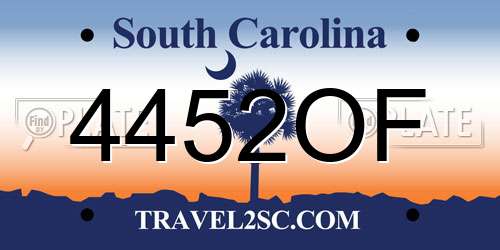 4452OF South Carolina License Plate