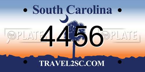 4456 South Carolina License Plate