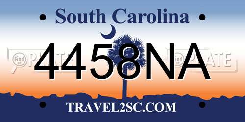 4458NA South Carolina License Plate