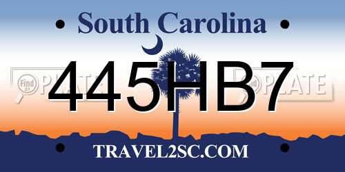 445HB7 South Carolina License Plate