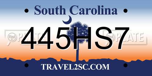 445HS7 South Carolina License Plate