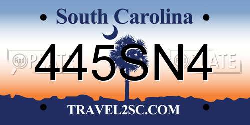 445SN4 South Carolina License Plate