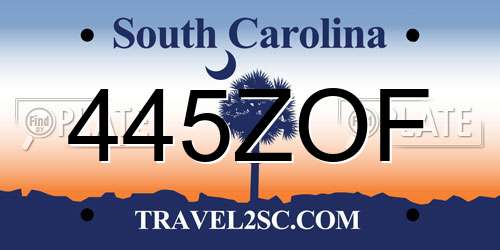 445ZOF South Carolina License Plate