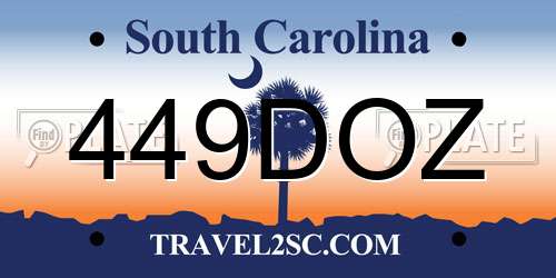 449DOZ South Carolina License Plate