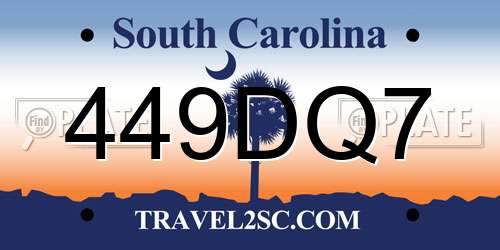 449DQ7 South Carolina License Plate