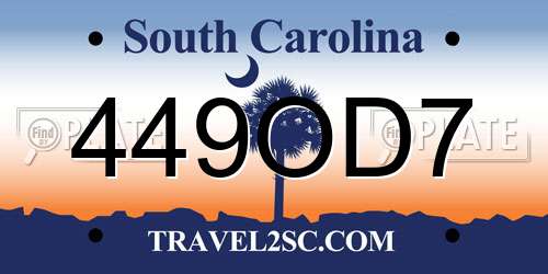 449OD7 South Carolina License Plate