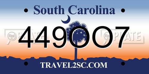 449OO7 South Carolina License Plate