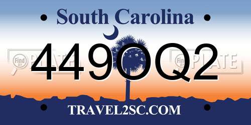 449OQ2 South Carolina License Plate