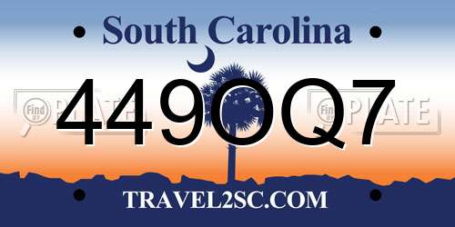 449OQ7 South Carolina License Plate