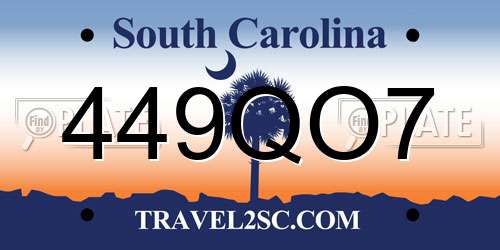 449QO7 South Carolina License Plate