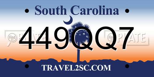 449QQ7 South Carolina License Plate