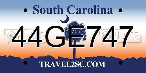 44GE747 South Carolina License Plate