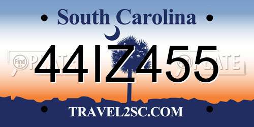 44IZ455 South Carolina License Plate