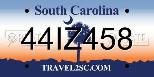 44IZ458 South Carolina License Plate