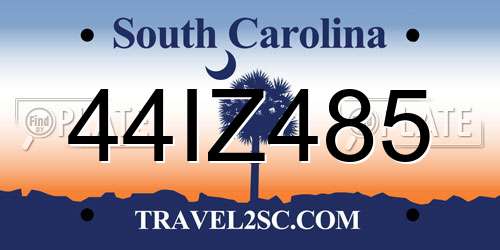 44IZ485 South Carolina License Plate