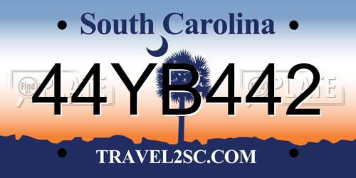 44YB442 South Carolina License Plate