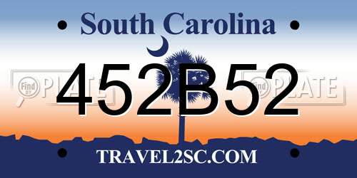 452B52 South Carolina License Plate