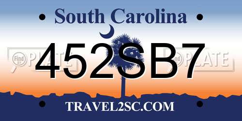 452SB7 South Carolina License Plate